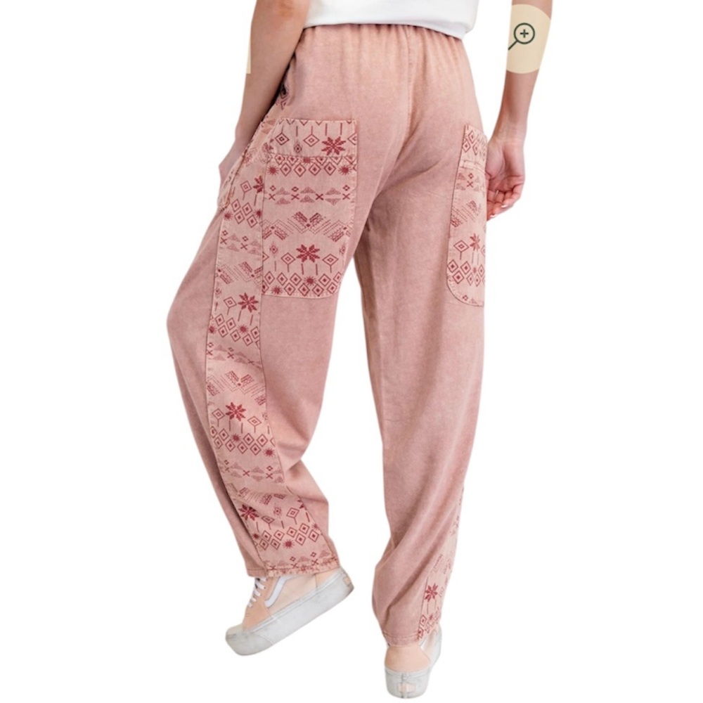 easel Dusty Rose Embroidered Track Pants - Picture 3 of 7